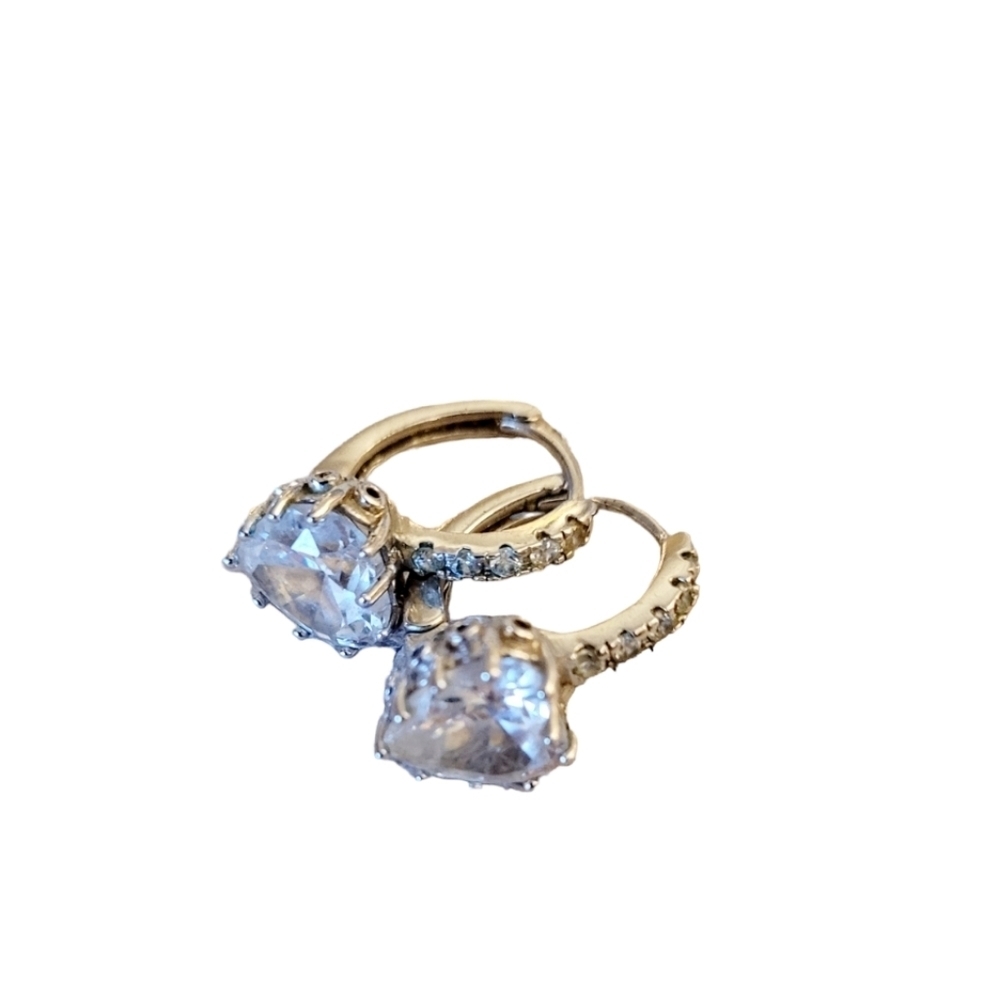 Silver Plated Large Crystal Heart Earrings with Pavè Crystal Accents/ Filigree